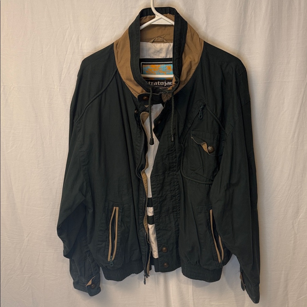 Men's Dark Green and Tan Windbreaker